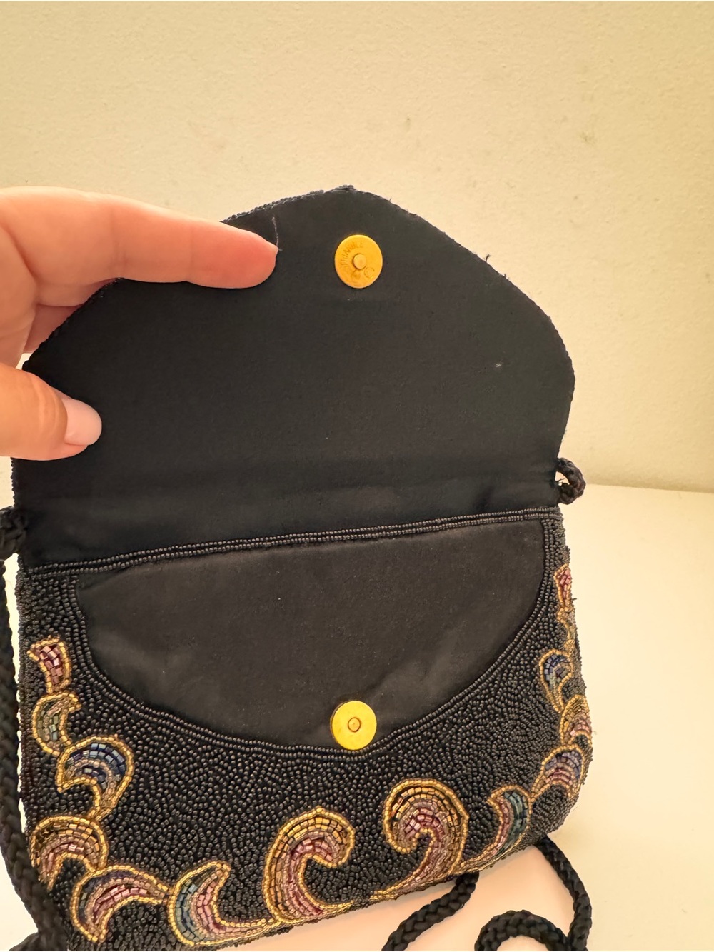 🌸VTG Lillian Vernon Black Crossbody Bag Handmade Bohemian Chic Evening Cocktail - Picture 7 of 8